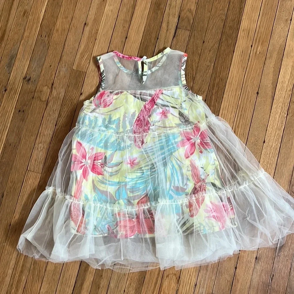 Doe a Dear Toddler Tropical print tulle dress | 3T